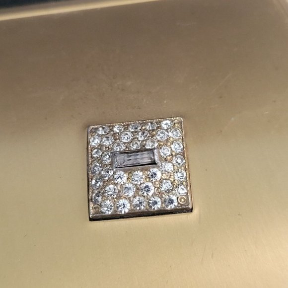 Women's Vintage Compact Makeup Mirror Jeweled Gold Hinged Folding 4" x 3" - Picture 5 of 9